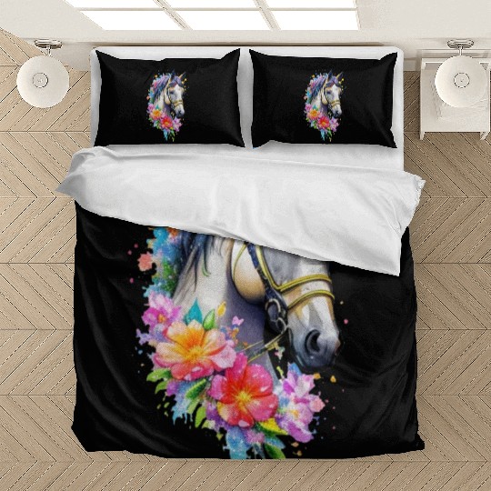 Flower Horse Spring Nature Horse Lovers For Women Bedding Sets