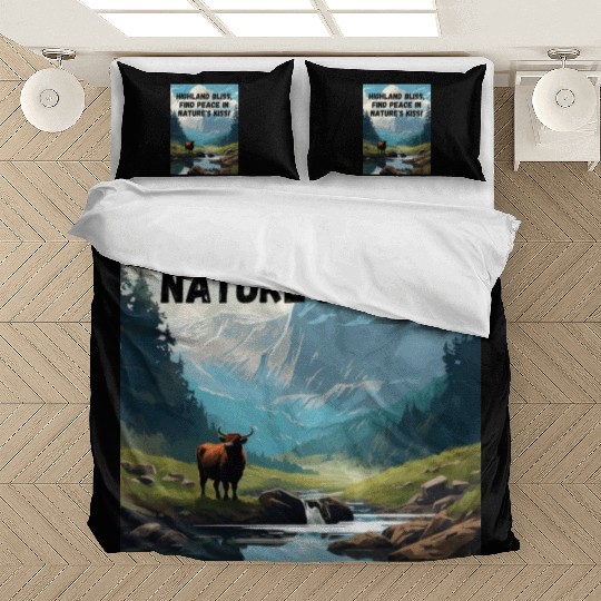 Highland Mountain Landscape with a highland cow Bedding Sets