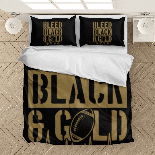 Bleed Black and Gold Group School Football Sports Bedding Sets