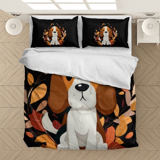 Beagle dog with autumn leaves Bedding Sets