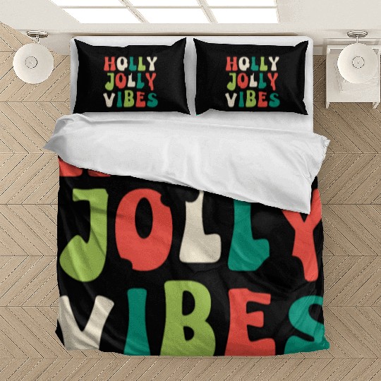 Holly Jolly Vibes Happy Xmas Christmas Holiday Bedding Sets