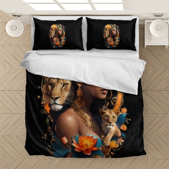 lion and cubin south african womans lap Bedding Sets