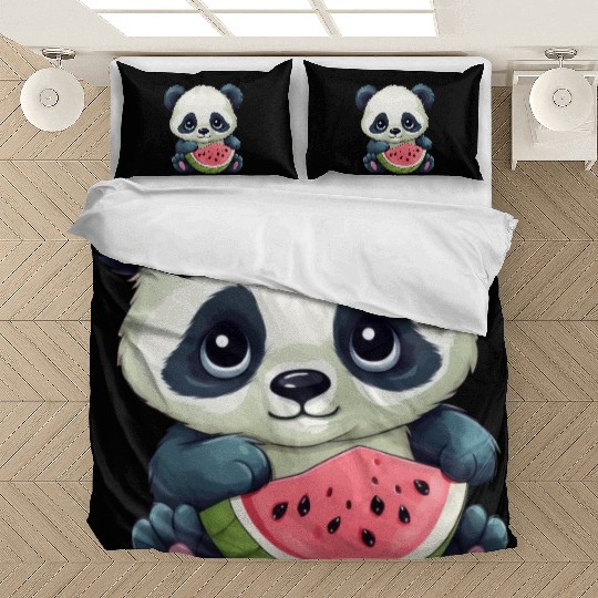 Cute panda girl with watermelon Bedding Sets