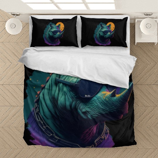 Rhino with Shades at night Bedding Sets