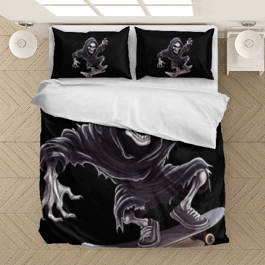 Grim Reaper Shreds the Streets: Skateboarding for Bedding Sets