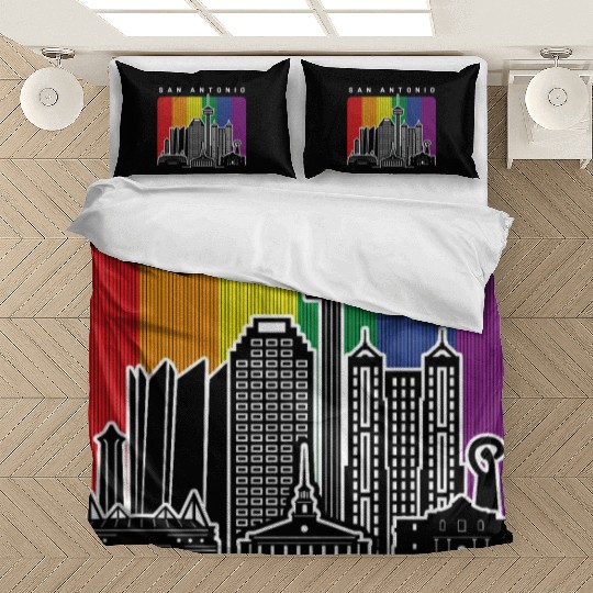 San Antonio Texas Rainbow Flag LGBTQAI Pride Bedding Sets