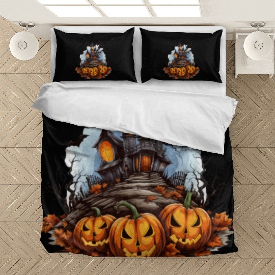 Halloween Pumpkin Bat Spell Haunted House Bedding Sets