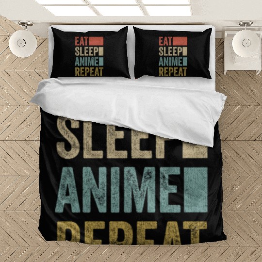 Vintage Retro Eat Sleep Anime Repeat Gift Funny Bedding Sets
