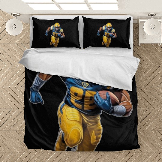 Energetic Yellow Blue American Football Player Bedding Sets