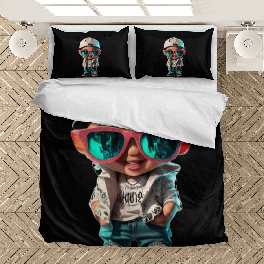 The boy poses in stylish clothes hip hop Bedding Sets