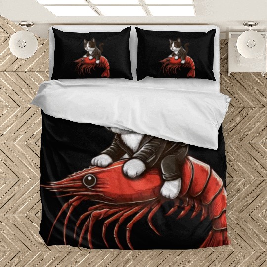 Cat rides shrimp Bedding Sets