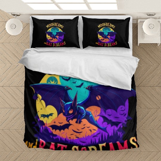 Moonbeams And Bat Screams Funny Cute Halloween Bedding Sets