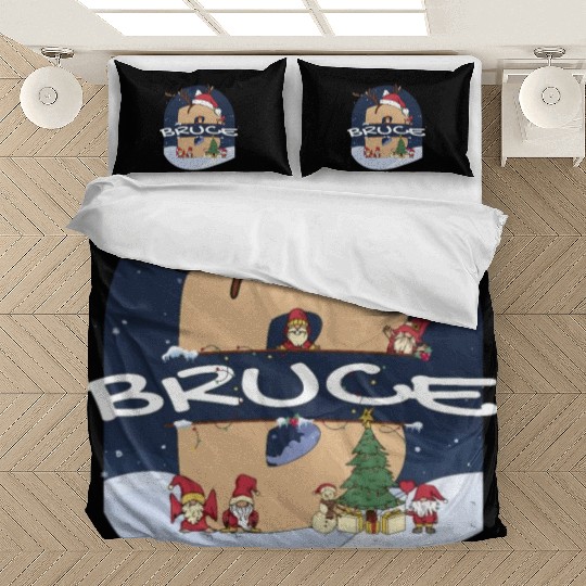 Awesome Bruce Name w Santa Hat in Xmas Theme Bedding Sets