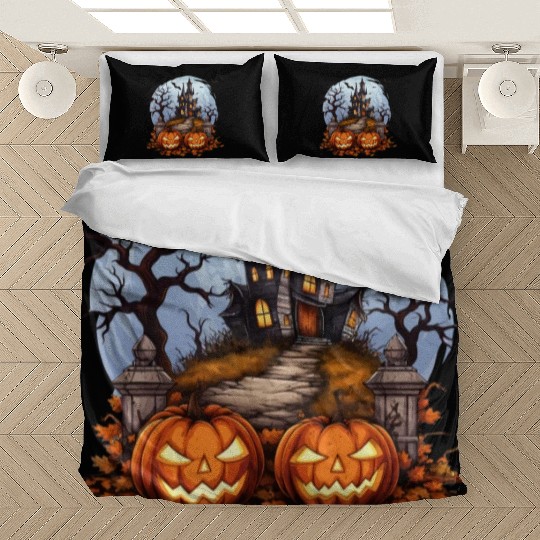 Spooky Haunted House Halloween Pumpkin Bat Bedding Sets