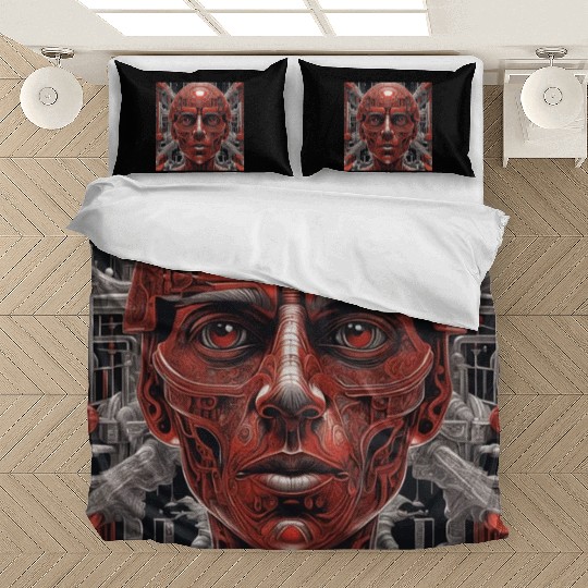 Techno red robot in the future Bedding Sets