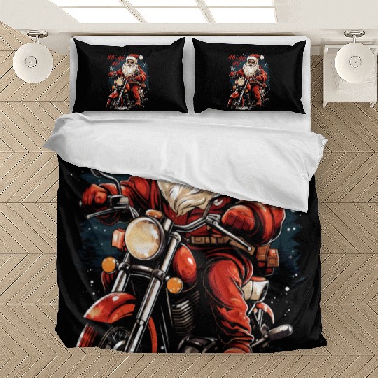 Motorcyclist Santa Claus Motorcycle Christmas Bedding Sets