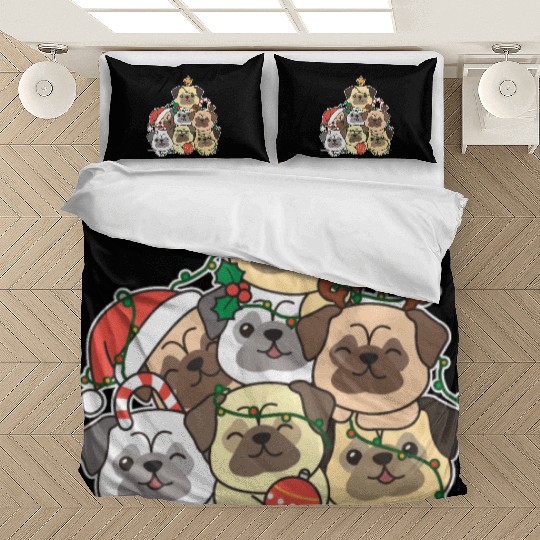 Pug Christmas Tree Funny Animal Christmas Bedding Sets