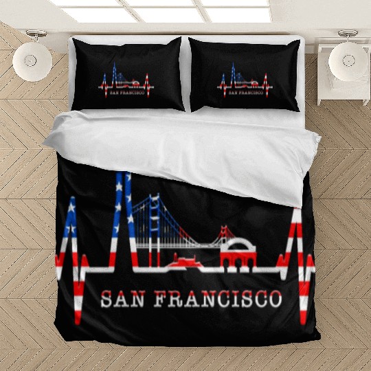 San Francisco Skyline Heartbeat California Lover Bedding Sets