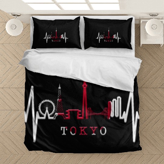 Tokyo Skyline Heartbeat Japanese Heart Love Tokyo Bedding Sets