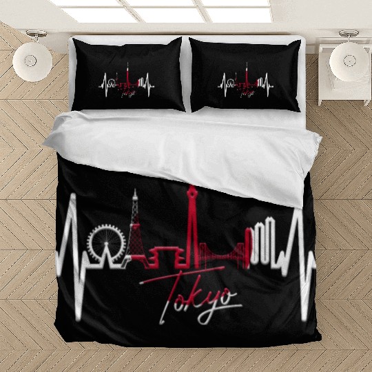 Tokyo Skyline Heartbeat Japanese Heart Love Tokyo Bedding Sets