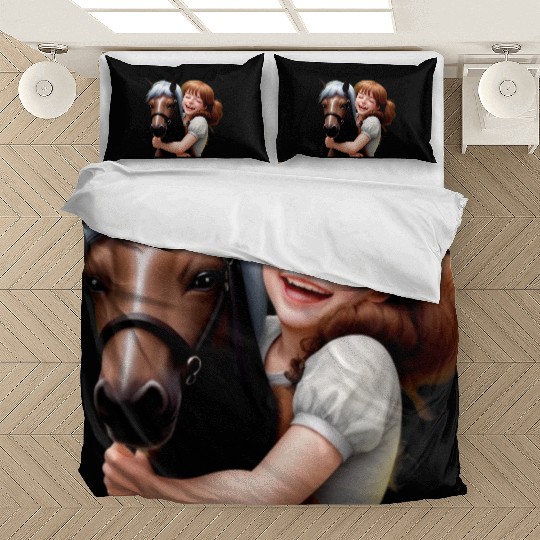 Little Girl Hugs Her Pony Bedding Sets