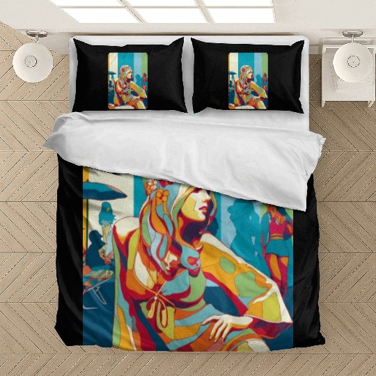 Hippie girl pose on holidays Bedding Sets