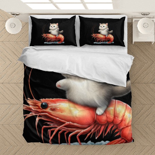 Cat rides on shrimp Bedding Sets