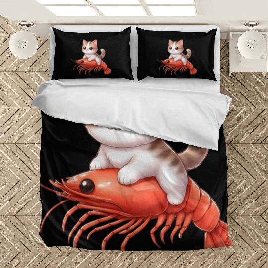 Cat rides on shrimp Bedding Sets