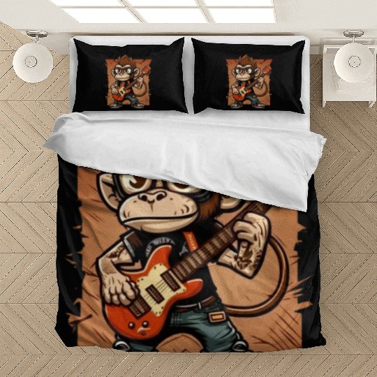 Monkey Chimpanzee Playing Acousitc Rock Guitar Bedding Sets