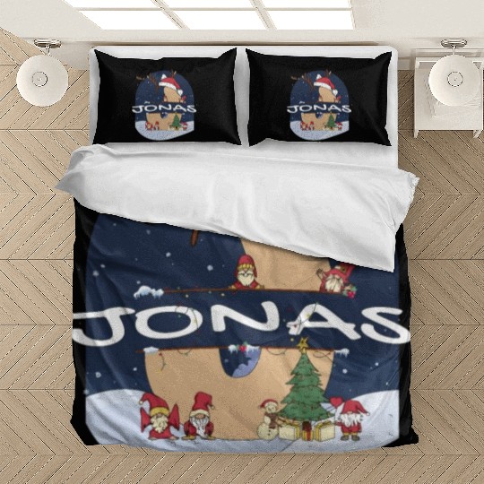 Awesome Jonas Name w Santa Hat in Xmas Theme Bedding Sets