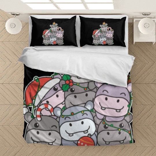 Hippo Christmas Tree Funny Animal Christmas Bedding Sets