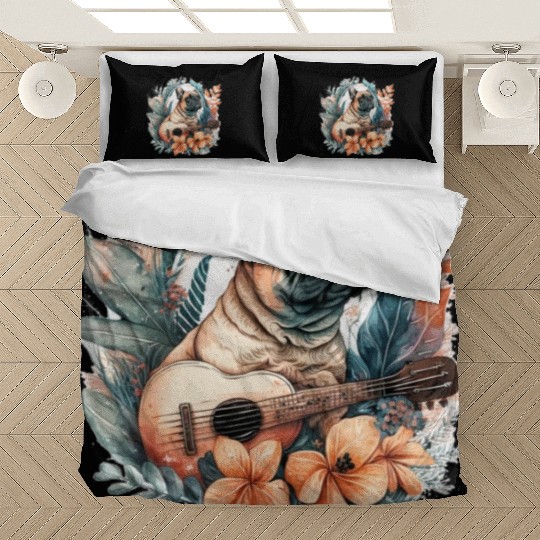 French Bulldog |Aloha Ukulele Hawaii Guitar Funny Bedding Sets