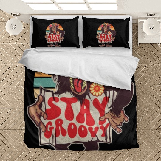 Stay Groovy Retro Flower Power Monkey For Groovy Bedding Sets
