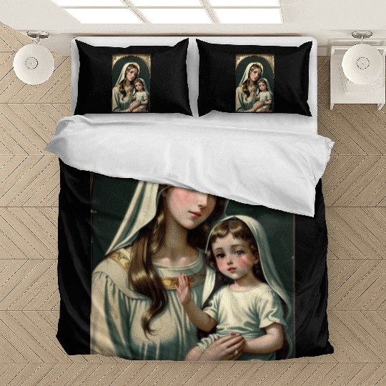Mother Mary with Baby Jesus Vintage Styled Bedding Sets
