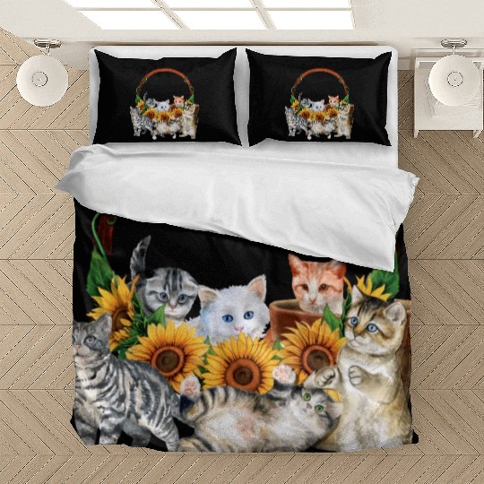 Kittens Sunflowers Gift For Cat LOver Bedding Sets