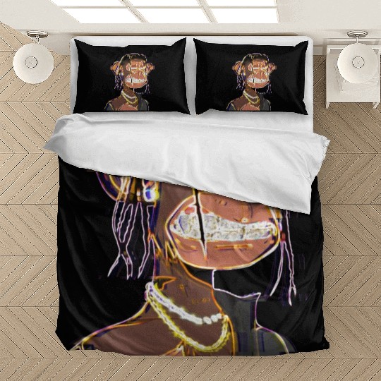 NFT Casual monkey NFT with black Bedding Sets, curly ha