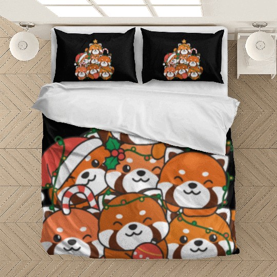Red Panda Christmas Tree Funny Animal Bedding Sets