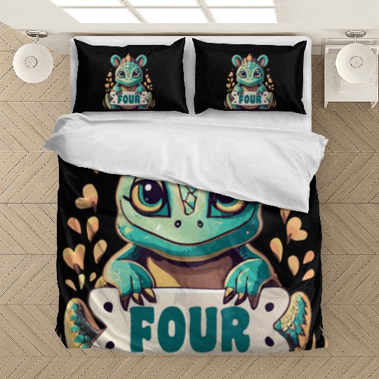 Fantasy Reptile Creature With Word "Four" Bedding Sets