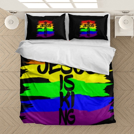 Queer Jesus is King Cross Crown Rainbow Colors Bedding Sets