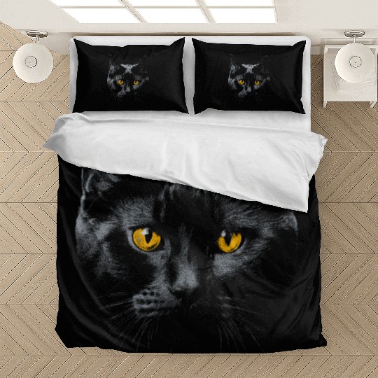 Black Cat Face Yellow Eyes Cat Halloween Costume B Bedding Sets