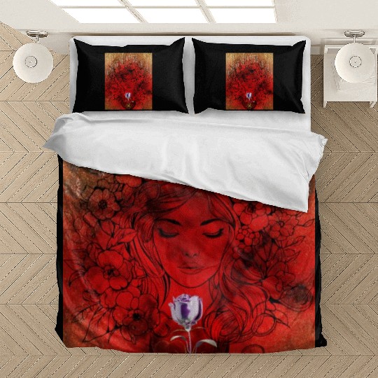 Majestic Floral Gaze - Serene Golden Red Beauty Bedding Sets