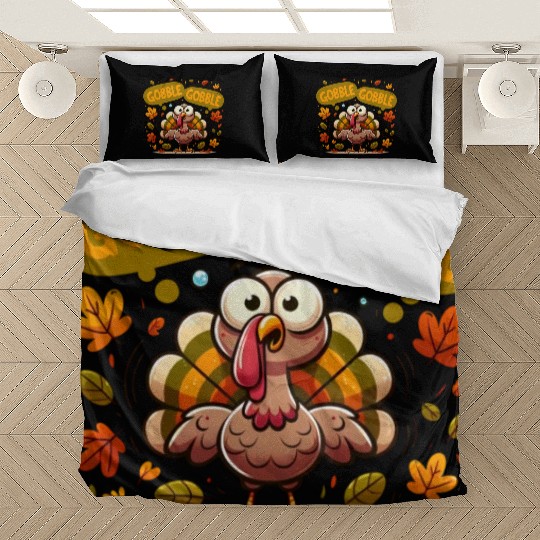 Fun Turkey Gobble Gobble for a Joyful Thanksgiving Bedding Sets