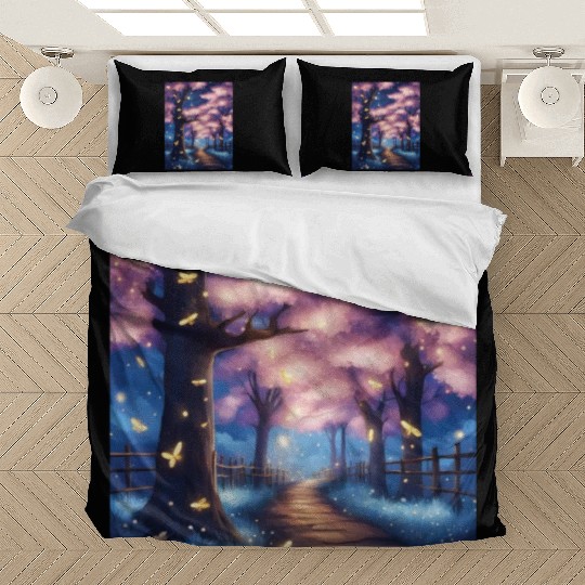 Fireflies In Cherry Blossom Trees Bedding Sets