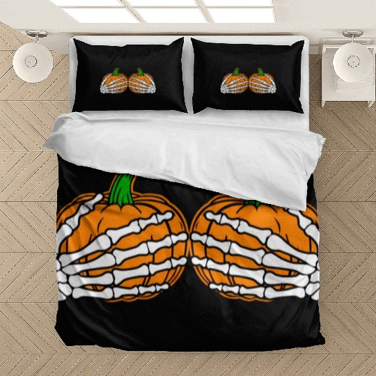 Halloween Skeleton Hands On Chest Pumpkin Boobs Bedding Sets