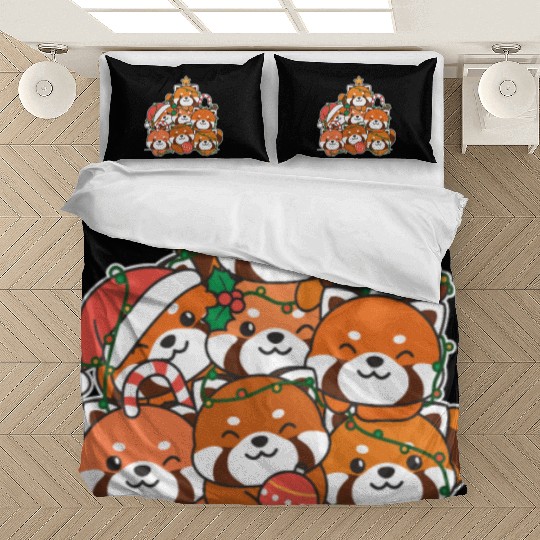Red Panda Christmas Tree Funny Animal Bedding Sets