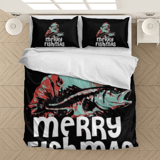 Funny Santa Claus Fishing Merry Fishmas Christmas Bedding Sets