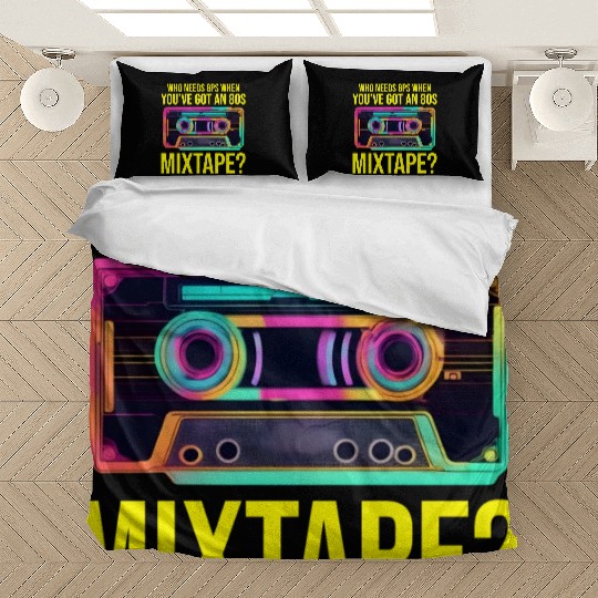 Neon '80s Cassette Tape: Nostalgic Retro Vibes Bedding Sets