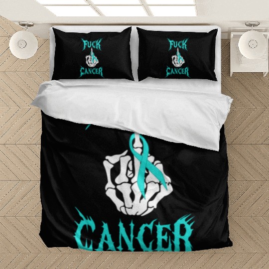 Fuck Cancer Warrior Teal Ribbon Ovarian Cancer Bedding Sets