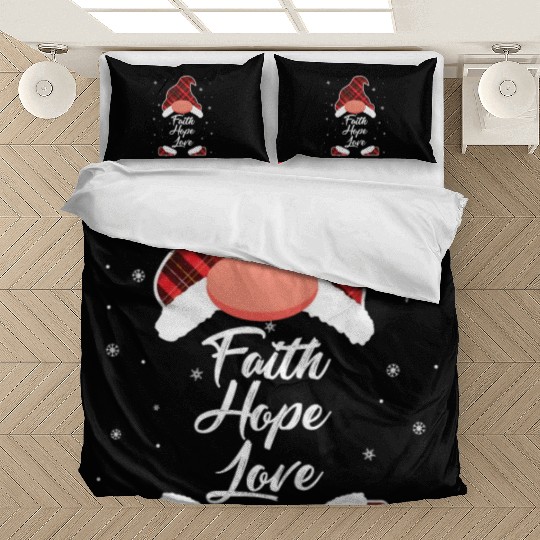 Faith Hope Love Religious Family Christmas Gnome Bedding Sets