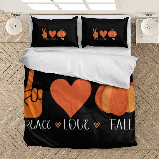 Peace Love Fall Autumn Lover Pumpkins Halloween Bedding Sets